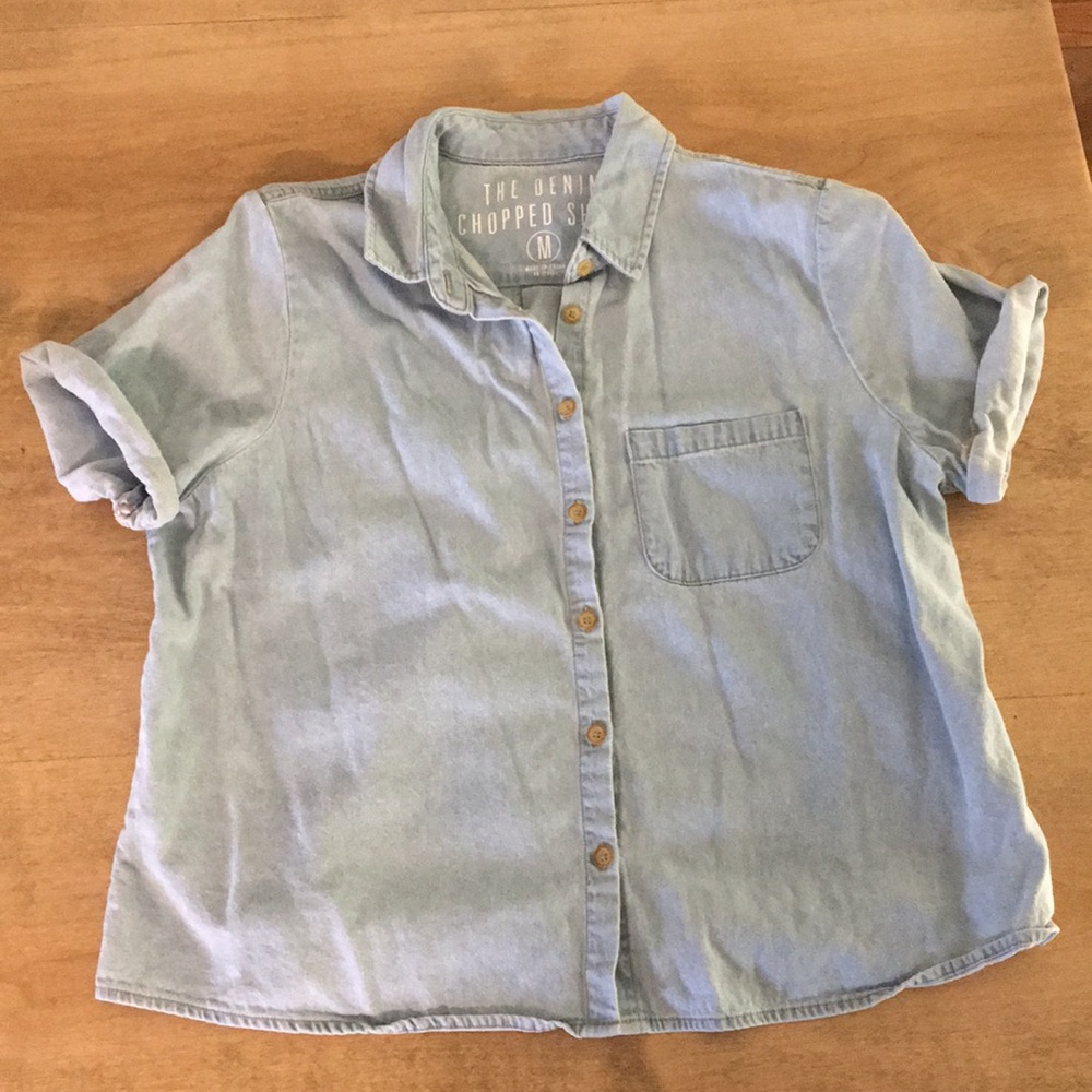 Cropped denim button down shirt